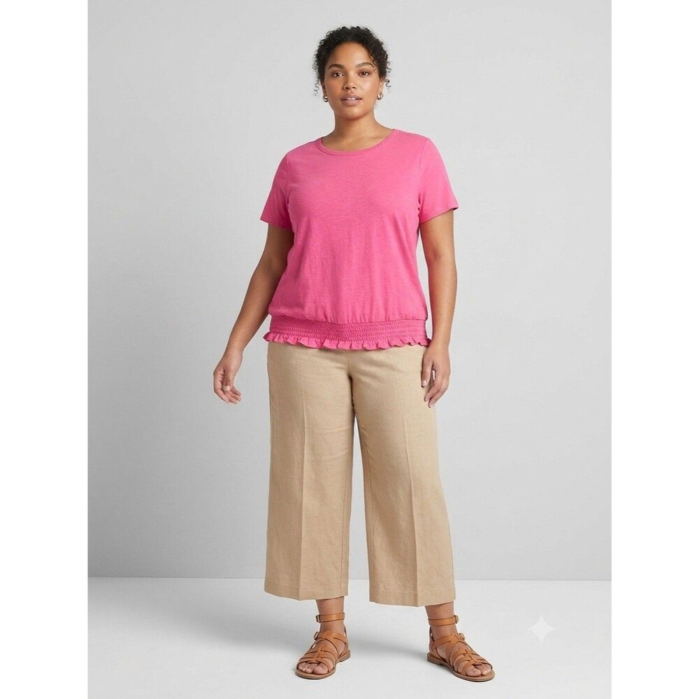 NWT Lane Bryant Pink Smocked Ruffle Top 14/16 Coquette Cottagecore Y2K Basic Tee